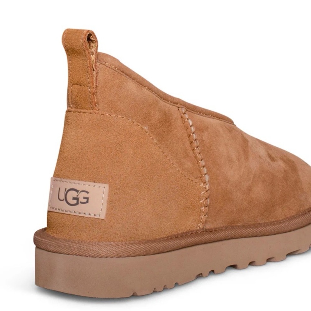UGG Cozy Warm Fuzzy Chic Chestnut Suede Micro Mini Boot size 8 EUC - Picture 10 of 11